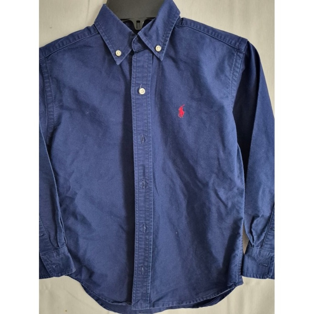 Ralph Lauren Boys Navy Blue Cotton Button Down Long Sleeve Shirt Size 6